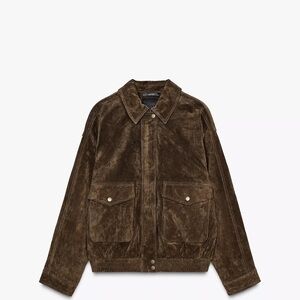 Zara Women's Brown 100% Suede bomber Jacket with pockets